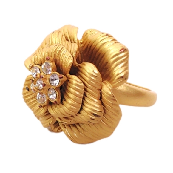 Premier Design In Bloom Gold Rhinestone Rose Flower Elegant Fashion Jewelry Ring - Picture 1 of 5